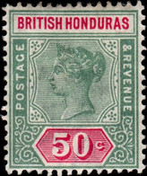 British Honduras 1898 QV Key-types 50c Green And Carmine Lightly Mounted Mint - Honduras Britannico (...-1970)