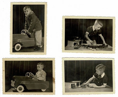 Lot 4 X Foto Old Photo Enfant Boy Garcon Jouet Toy Miniature Car Train - Games & Toys