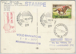 65315 - SAN MARINO - Postal History -  BALLOON FLIGHT Special Postmark 1977 - Briefe U. Dokumente