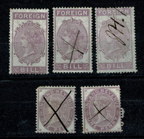 Ref 1535 - GB 5 X Inland Revenue & Foreign Bill Stamps - Revenue Fiscal Cinderella - Fiscales