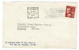 Ref 1535 - 1948 Australia Cover Frederick Van Mueller 2 1/2d Rate Sydney To Coventry UK - Good Slogan - Briefe U. Dokumente