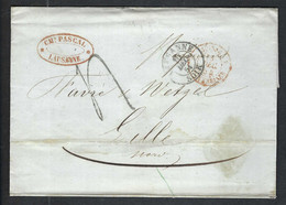 SUISSE PREPHIL.1854: LSC Du 10 Décembre De Lausanne (CAD) Pour Lille (France) Taxée 4 Décimes, CAD Rouge Pontarlier - ...-1845 Préphilatélie