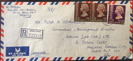 HONG KONG 1981, REGISTERED AIRMAIL USED COVER TO UK, 3 STAMPS,QUEEN, - Cartas & Documentos