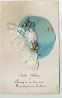 CPA - FANTAISIE - SAINTE CATHERINE - Bonnet Tissu Bleu, Dentelle Fleurs - - Sainte-Catherine