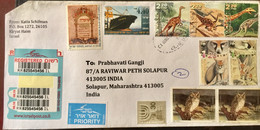 ISRAEL 2017, USED COVER REGISTERED AIRMAIL TO INDIA,10 STAMPS !! MOSTLY UNUSED !!! DIANA SORE ,SHIP,FOX ,WWF ,OLW ,JEWIS - Storia Postale