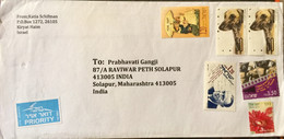 ISRAEL 2001, USED AIRMAIL COVER TO INDIA, 6 STAMPS,ALL UNUSED,DOG BOY & GIRL UNDER UMBRELLA,CINEMA,FLOWER - Covers & Documents