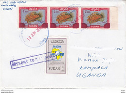 SUDAN 2012 Cover W/ 3x 2007 Surcharge Overprint Stamps And RASCOM Stamp, Nyala To Uganda "missent To Tanzania" SOUDAN - Sudan (1954-...)