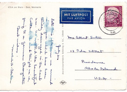 57373 - Bund - 1955 - 40Pfg. Heuss I EF A LpAnsKte KOELN -> Providence, RI (USA) - Cartas & Documentos