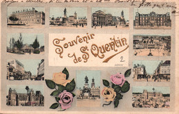 Souvenir De St Saint-Quentin (Aisne) Multivues - Carte Fantaisie Gaufrée Et Colorisée - Souvenir De...