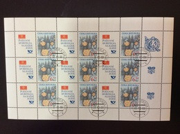 2003 Feuillet YT 348 Oblitéré De 9. Timbres Rose Au-dessus De Prague Statue D’ Atlas Clementinium - Blocs-feuillets