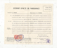 JC , Extrait D'acte De Naissance , THURE ,VIENNE ,1966 , Timbrée ,année 1893, Frais Fr 1.75 E - Unclassified