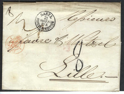 SUISSE PREPHIL.1859: LSC Du 21 Mars De Bâle (CAD) Pour Lille (France) Taxée  8 Décimes, CAD Rouge St Louis - ...-1845 Préphilatélie