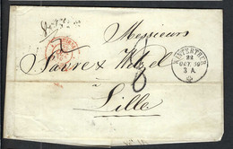 SUISSE PREPHIL.1859: LSC Du 22 Octobre De Lucerne (CAD) Pour Lille (France) Taxée  8 Décimes, CAD Rouge St Louis - ...-1845 Préphilatélie