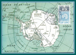 TAAF Carte Maximum N° 306 Traité Sur L'Atlantique 2001 Carte Géographique - FDC
