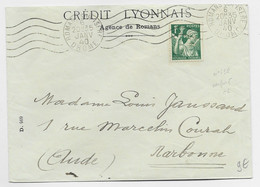 IRIS 1FR VERT PERFORE C.L. LETTRE AGENCE DE ROMANS 6 JANV 1940 DROME - 1939-44 Iris