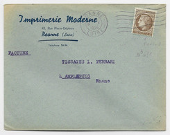 MAZELIN 2FR50 VARIETE F ABSENT SEUL LETTRE ROANNE 9.X.1946 TARIF FACTURE - 1945-47 Cérès De Mazelin