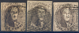 Belgique COB N°10 (X3) - Oblitérés Teintes - (F2008) - 1858-1862 Medallions (9/12)