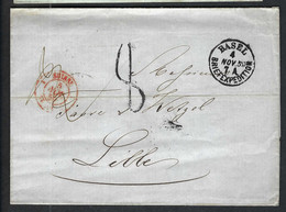 SUISSE PREPHIL.1859: LSC Du 4 Novembre De Bâle (CAD) Pour Lille (France) Taxée  8 Décimes, CAD Rouge St Louis - ...-1845 Préphilatélie