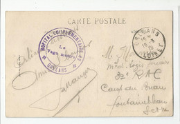 Marcophilie Orléans Cachet Hopital Complémentaire 1918 45 Loiret Pour Le 32 Rac Camp De Fontainebleau - Guerra Del 1914-18