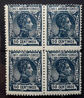 ELOBEY ANNOBON & CORISCO 1907, Alfonso XIII,  Bloc De 4 Yvert 47, 50 C Bleu Neuf ** MNH TTB - Elobey, Annobon & Corisco