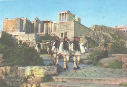 Greece:Athens, Evzones And Propylaea Of Acropolis, National Costumes - Europe