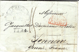 1837- Letter From LUBECK , T.T.R.4  Black + French Entrance  Allemagne / Par Givet Red To France - Marques D'entrées