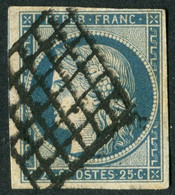 Timbre N°4 Cérès 25c Bleu Oblitération Grille - 1849-1850 Cérès