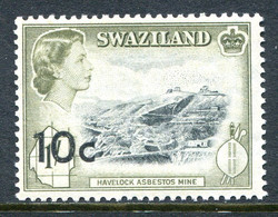 Swaziland 1961 Pictorials - Surcharges - 10c On 1/- Asbestos Mine MNH (SG 73) - Swasiland (...-1967)