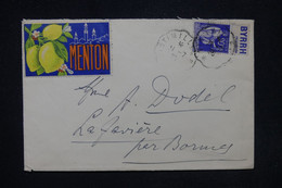 FRANCE - Vignette De Menton ( Citrons) Avec Paix Bande Pub Sur Enveloppe Pour Bormes  - L 118484 - Lettres & Documents