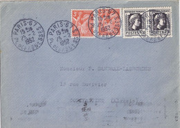 TYPE COQ ET MARIANNE D'ALGER N° 644x2/655x2 SUR LETTRE DE PARIS 57/25.2.52 POUR L'ALGERIE - 1944 Hahn Und Marianne D'Alger