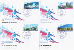 Russia 2018 FDC X4 Winter Universiade 2019 In Krasnoyarsk, Skiing Ski, Bear Fish Fishes Bird Birds - FDC