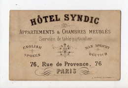 Carte De Visite - Hôtel SYNDIC - 76 Rue De Provence à Paris - Visiting Cards