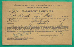 PASSEPORT SANITAIRE DIRECTION DE L'HYGIENE PUBLIQUE MAIRIE DE FEIGNIES NORD PANDEMIE CHOLERA 1892 - Documenti Storici