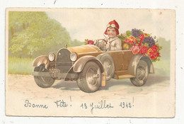 Cp , Automobile , Illustrateur , Enfant , Fleurs, écrite1942 - Turismo