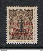 R.S.I.:  1945  GUIDIZZOLO  -  RECAPITO  AUTORIZZ. SOPRASTAMPATO  -  £.1/ 10 C. BRUNO  N. -  C.E.I. 1 - Local And Autonomous Issues