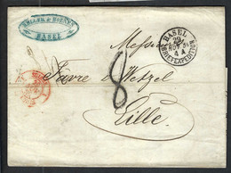 SUISSE PREPHIL.1859: LSC Du 2 9Novembre De Bâle (CAD) Pour Lille (France) Taxée  8 Décimes, CAD Rouge St Louis - ...-1845 Préphilatélie