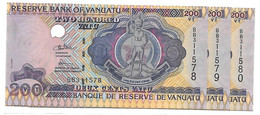 VANUATU Réserve Bank 200Vatu Lot De 3, Série,sign; ODO TEVY  NEUFS - Vanuatu