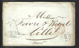 SUISSE PREPHIL.1859: LSC Du 12 Décembre De Cossonay (CAD) Pour Lille (France) Taxée  4 Décimes, CAD Rouge Pontarlier - ...-1845 Préphilatélie