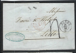 SUISSE PREPHIL.1859: LSC Du 24 Décembre De Buren (CAD) Pour Lille (France) Taxée  4 Décimes, CAD Rouge St Louis - ...-1845 Préphilatélie