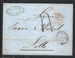 SUISSE PREPHIL.1862: LSC Du 10 Janvier De Schaffhausen (CAD) Pour Lille (France) Taxée  4 Décimes, CAD Rouge St Louis - ...-1845 Préphilatélie