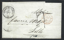 SUISSE PREPHIL.1863: LSC Du 26 Janvier De Chaux-de-Fonds (CAD) Pour Lille (France) Taxée 4 Décimes, CAD Rouge Pontarlier - ...-1845 Préphilatélie