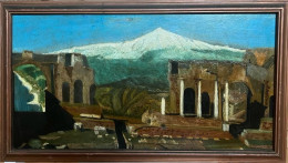 Taormina, Sicily "Teatro Greco" 1930, Olio Oil - Huile 40x72cm. - Olii