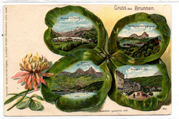 Litho Schweiz:  Gruss Aus Brunnen, 4 Bilder Im Kleeblatt, Siehe Scan, Ungel. Um 1900 - SZ Schwyz