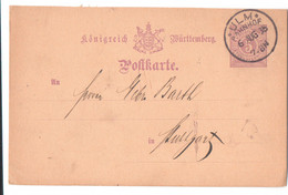 Postkarte, Ulm, Stempel: "Ulm, Bahnhof 6. Aug. 85", Gel. 1885, Nach Stuttgart - Cartas