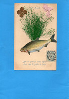 I2203 - 1er Avril - Poisson - Tréfle à 4 Feuilles - Carte Découpie - 1er Avril - Poisson D'avril