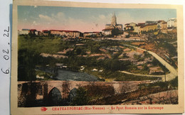 Cpa, 87 - CHATEAUPONSAC, Le Pont Romain Sur La Gartempe, écrite En 1918? 2 Timbres, éd Hirondelle - Chateauponsac