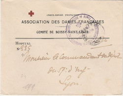 LETTRE EN FRANCHISE MILITAIRE DE L'HOPITAL N° 85 DE BOISSY ST LEGER POUR LYON - Guerre De 1914-18