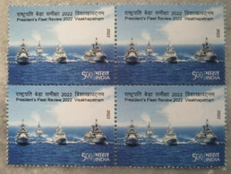 India 2022 President's Fleet Review Navy Ship Stamp Blk/4 - Unused Stamps