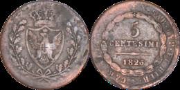 Italie - Provinces Unies D'Italie Centrale - 1826 - 5 Centesimi - Carlo Felix - 02-034 - Feudal Coins