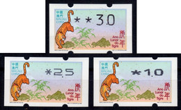 2022 China Macau ATM Stamps Tiger / MNH / Alle Drei Typen Mit Zähl-Nr. Automatenmarken Klussendorf Nagler Newvision - Distributeurs